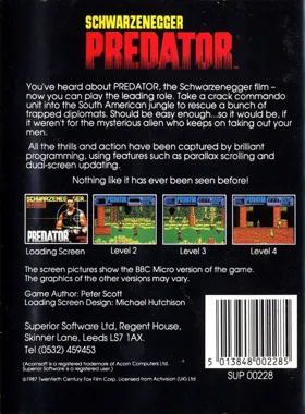 Predator (198x)(Superior Software-Activision) box cover back